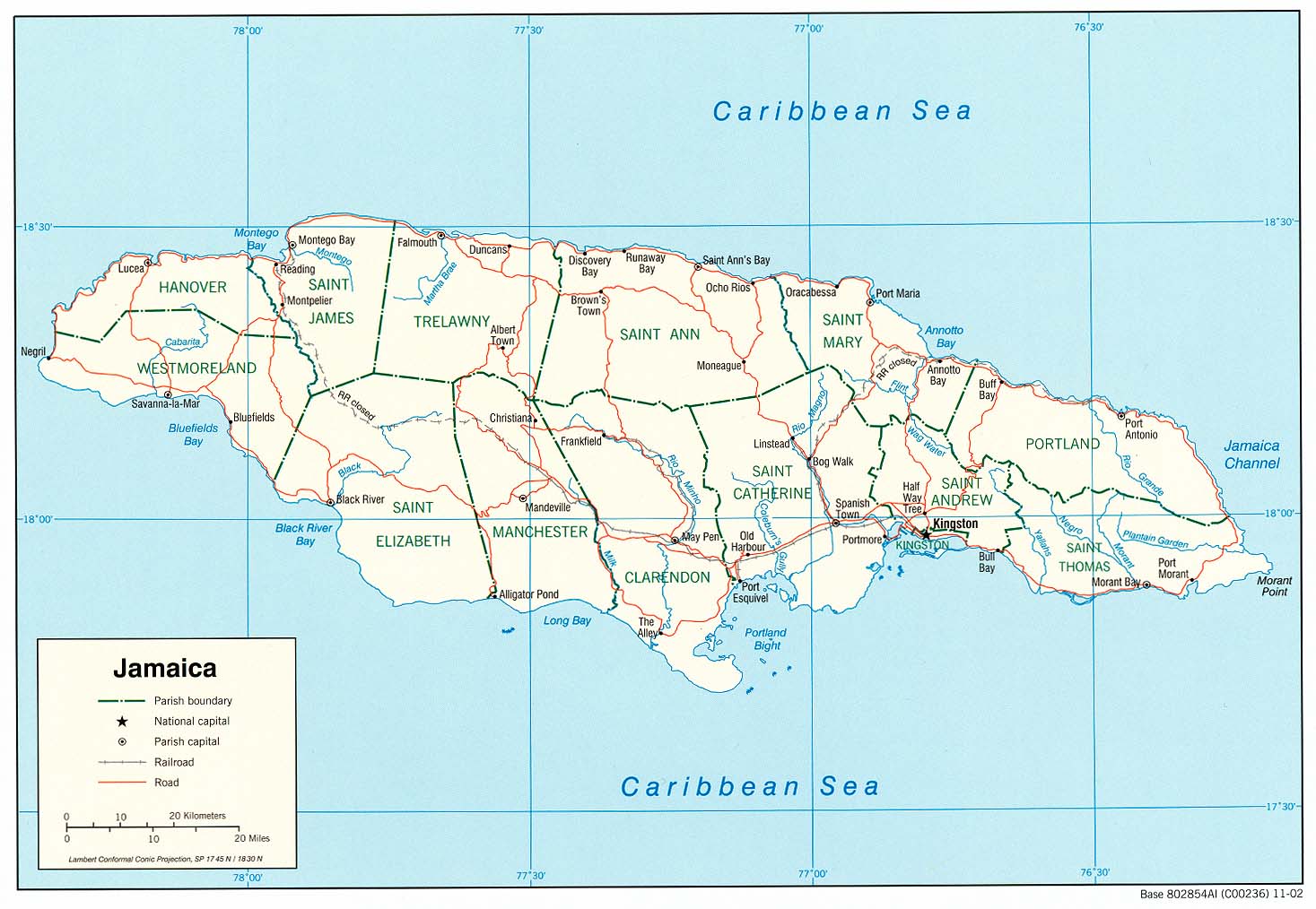 Political map of Jamaica, 2002